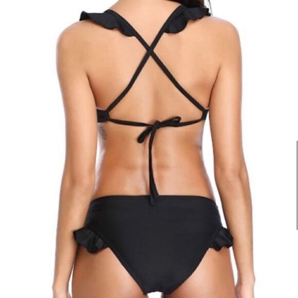 NWT Marinavida Black Ruffled Bikini Sz L - Picture 2 of 8